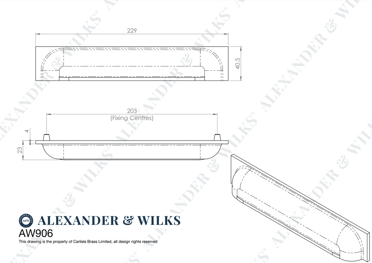 Alexander and Wilks Antique Brass Quantock Cup Handle c/c 203mm