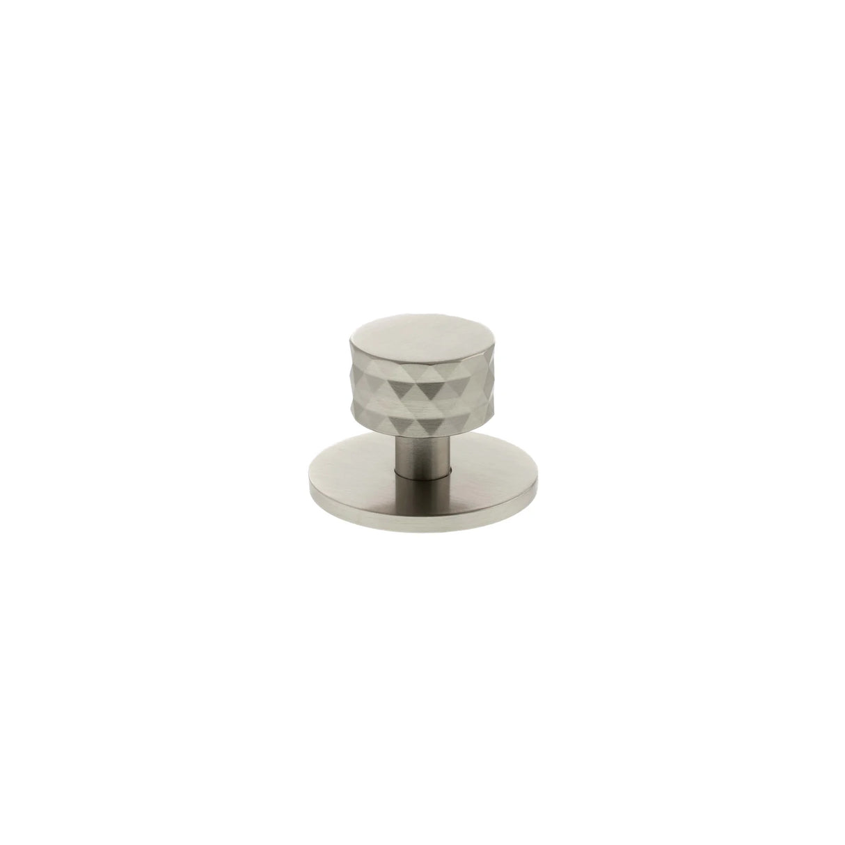 Millhouse Brass Satin Nickel Chrysler Diamond Round Cabinet Knob Handle on Backplate | MHCDB1530SN
