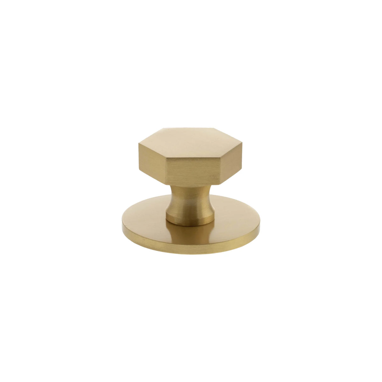 Millhouse Brass Satin Brass Pennington Hexagonal Cabinet Knob Handle on Backplate | MHCHB1532SB