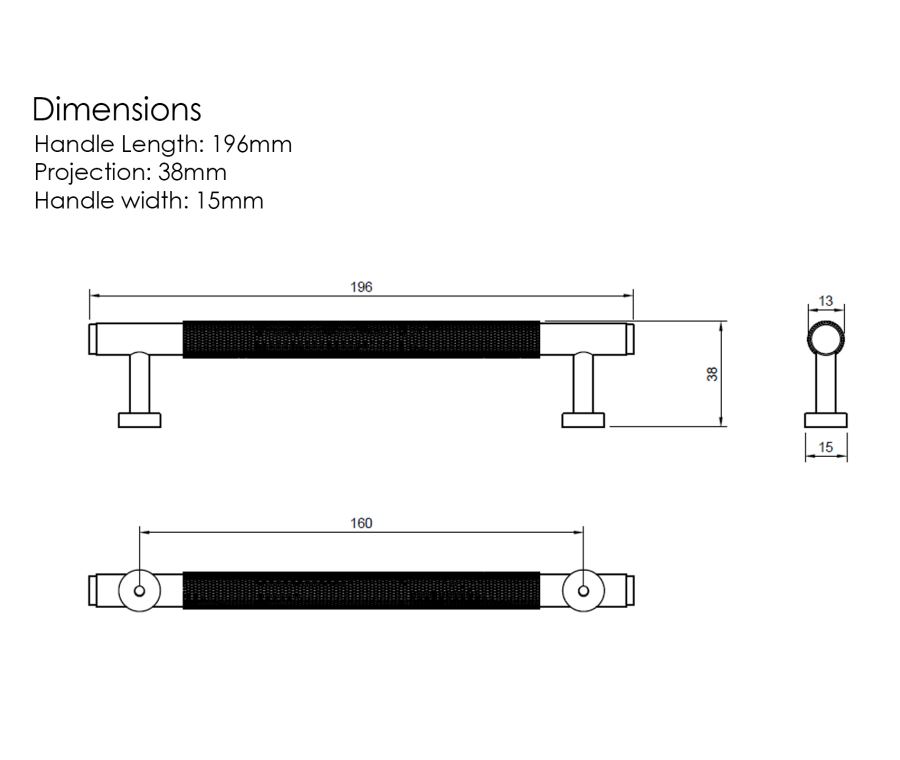 Millhouse Brass Satin Nickel 160mm Eiffel Knurled T-Bar Cabinet Pull Handle | MHCK17160SN