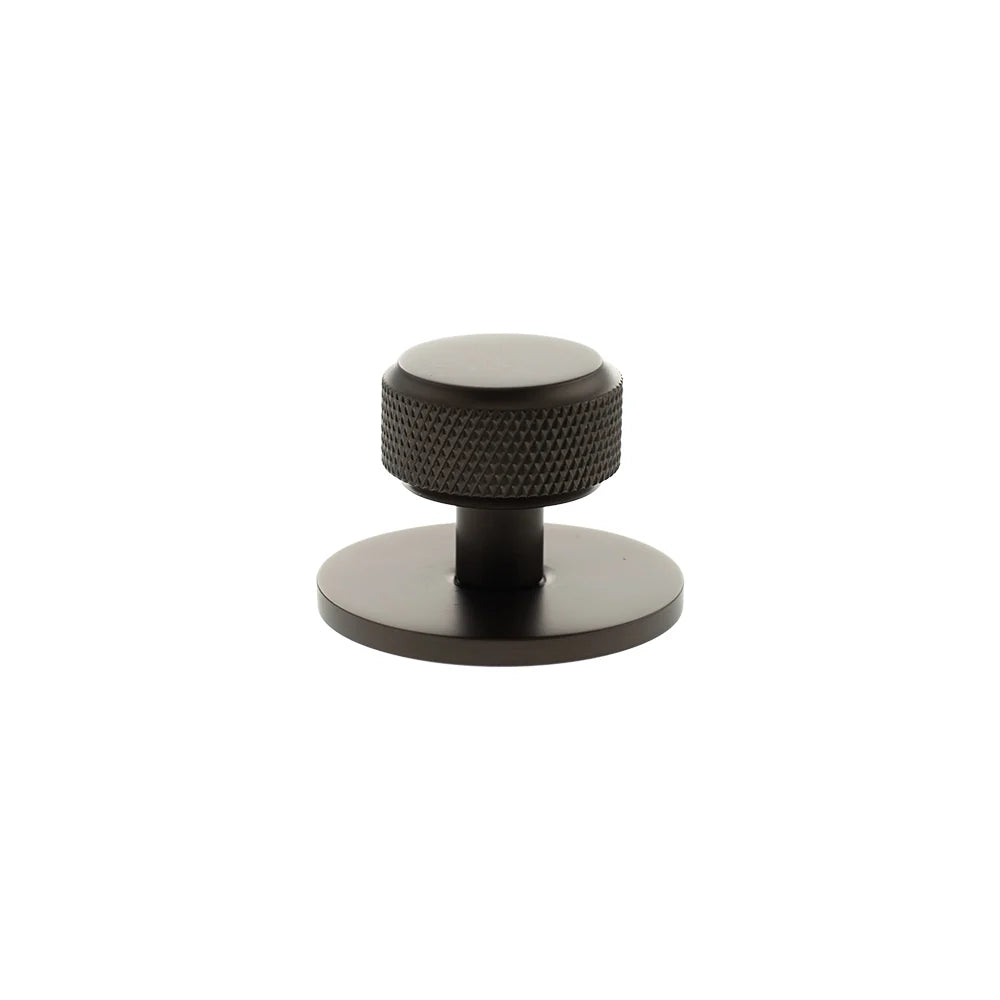 Millhouse Brass Urban Dark Bronze Eiffel Knurled Round Cabinet Knob on Backplate | MHCKB1532UDB