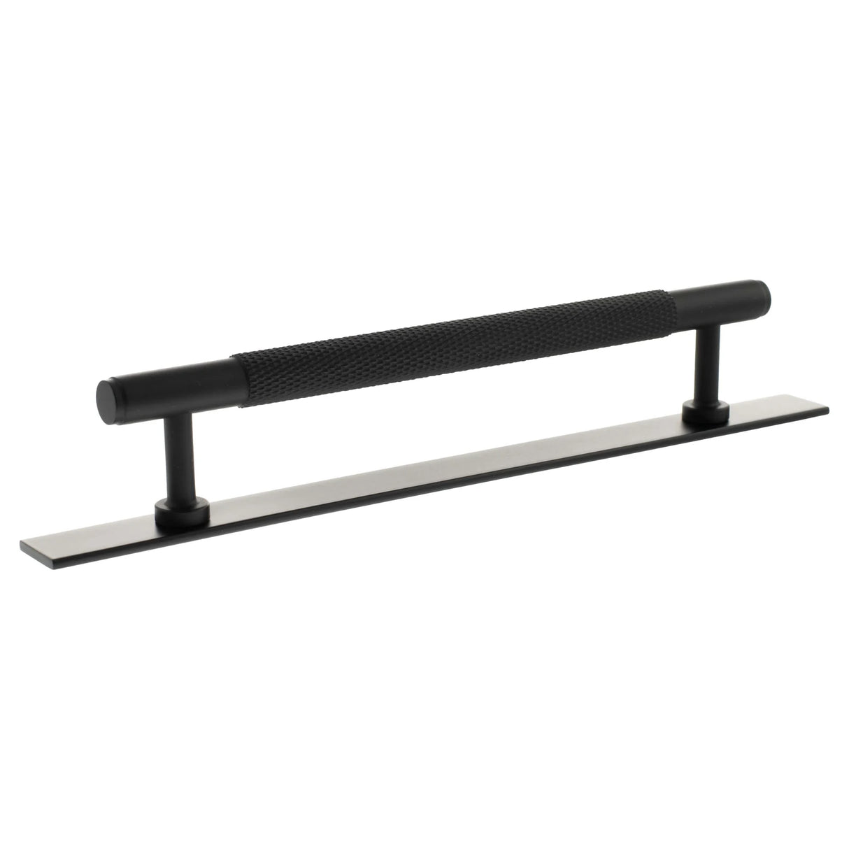 Millhouse Brass Matt Black 160mm Eiffel Knurled T-Bar Cabinet Pull Handle on Backplate | MHCKB17160MB