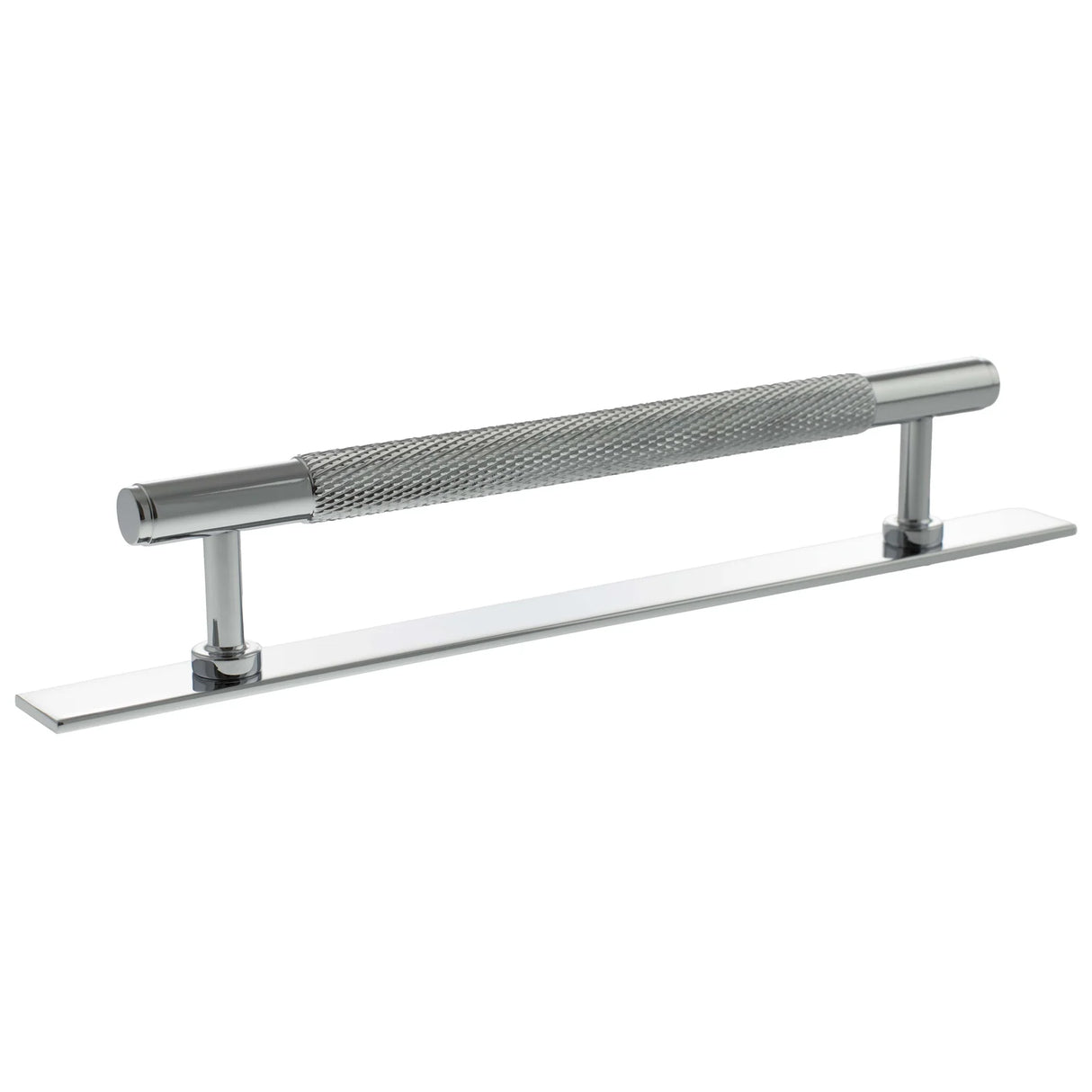 Millhouse Brass Polished Chrome 160mm Eiffel Knurled T-Bar Cabinet Pull Handle on Backplate | MHCKB17160PC