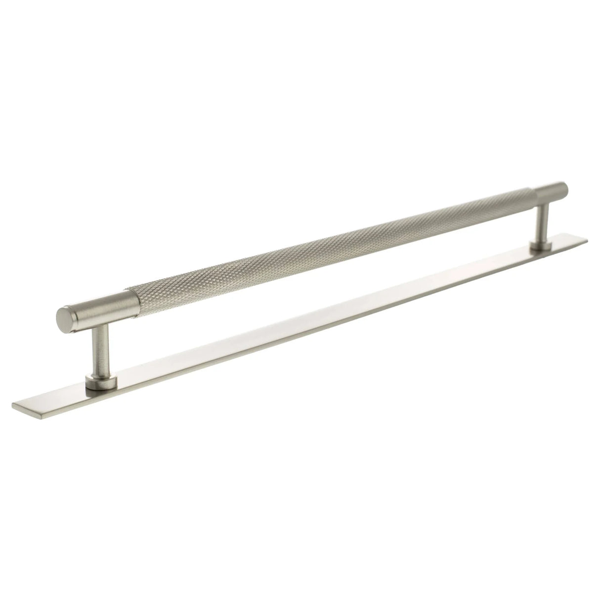 Millhouse Brass Satin Nickel 320mm Eiffel Knurled T-Bar Cabinet Pull Handle on Backplate | MHCKB17320SN