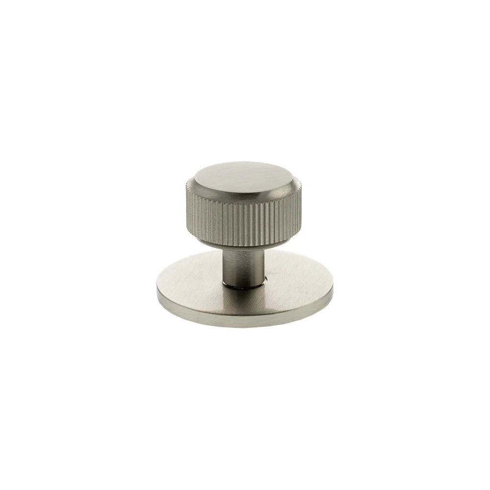Millhouse Brass Satin Nickel Battersea Linear Round Cabinet Knob on Backplate | MHCLB1532SN