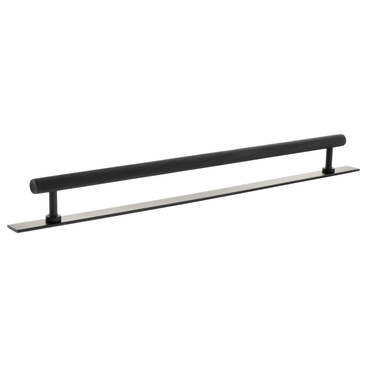 Millhouse Brass Matt Black 320mm Paddington Spiral T-Bar Cabinet Pull Handle on Backplate | MHCSB17320MB