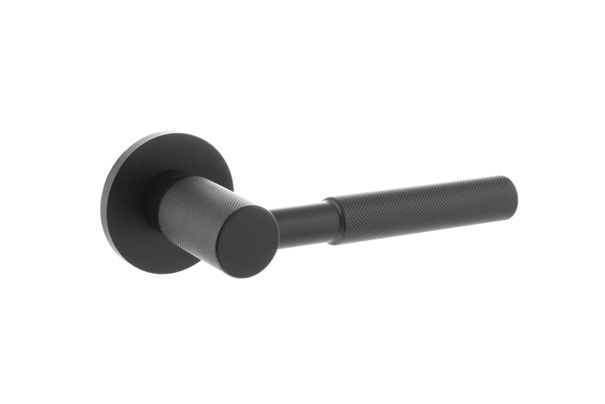 Set Millhouse Matt Black Mason Knurled Lever on 5mm rose | MHSR500MB