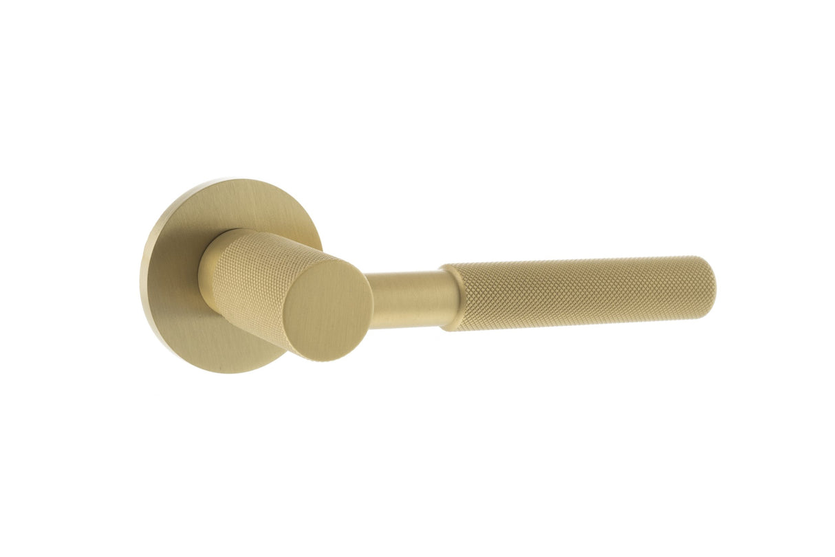 Set Millhouse Satin Brass Mason Knurled Lever on 5mm rose| MHSR500SB