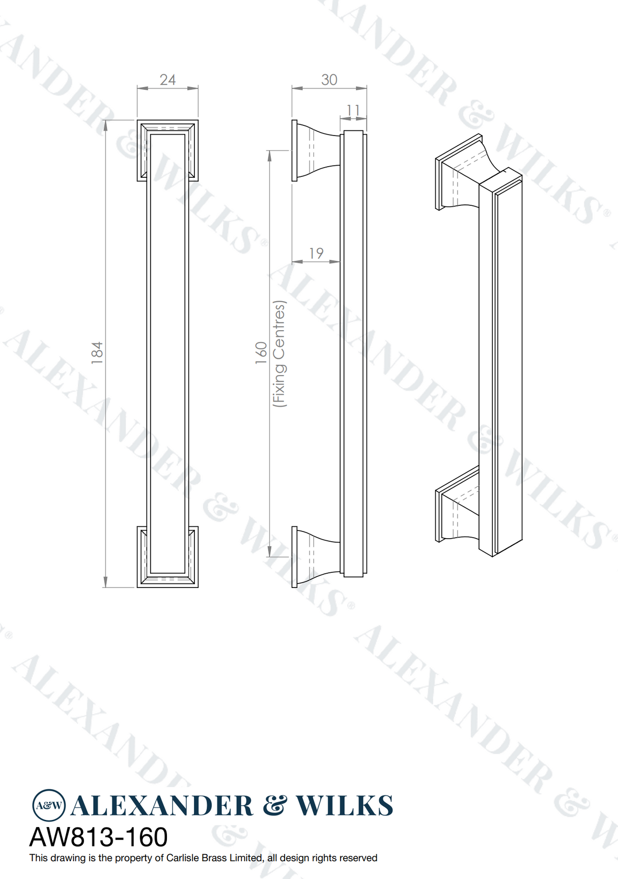 A&W Antique Brass Jesper Square Cupboard Pull Handle c/c 160mm AW813-160-AB