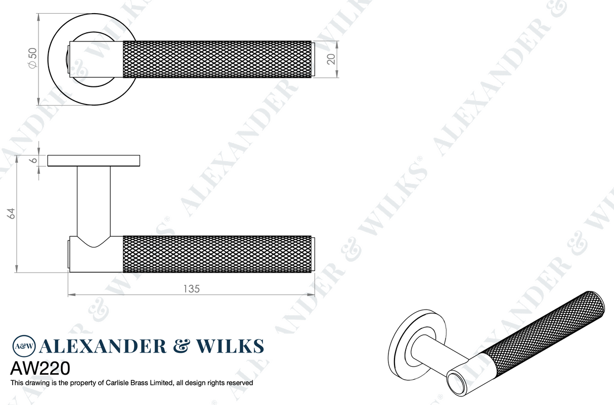 Alexander & Wilks Antique Brass Spitfire Knurled Lever on rose | AW220AB