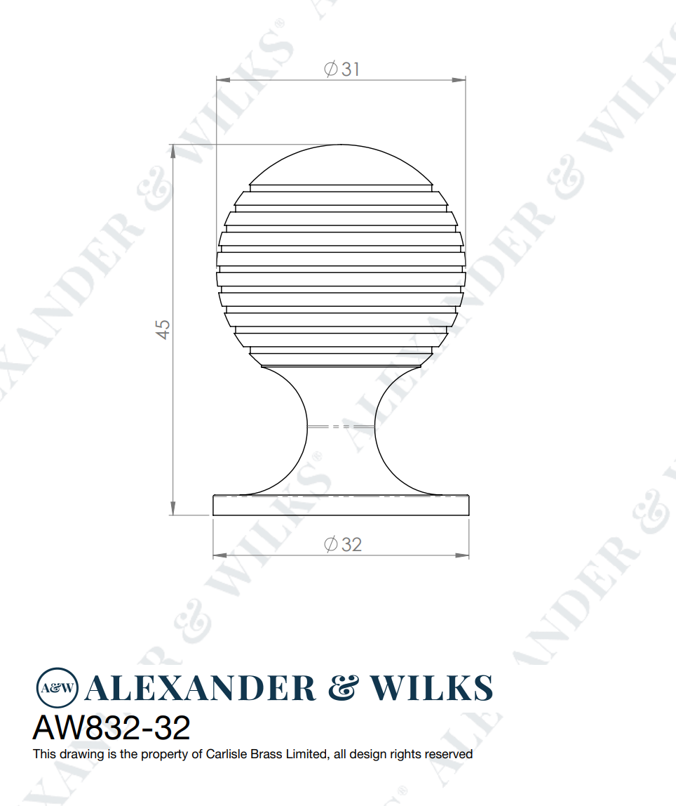 Alexander and Wilks Polished Nickel 32mm Caesar Cupboard Knob on Round Rose | AW832-32-PN
