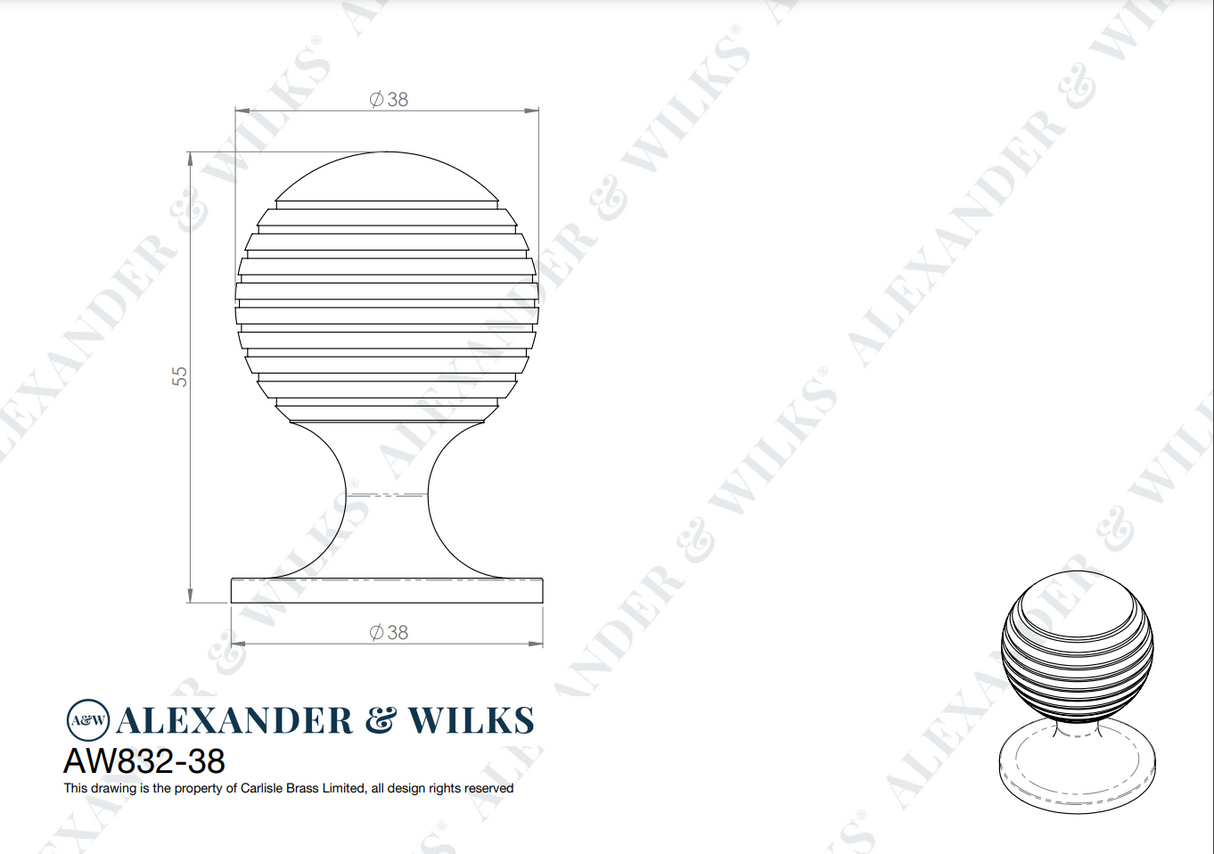 Alexander and Wilks Satin Chrome 38mm Caesar Cupboard Knob on Round Rose | AW832-38-SC