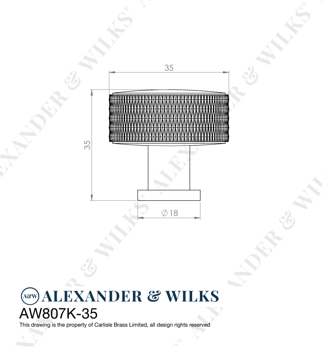 Alexander and Wilks Antique Bronze PVD 35mm Lucia Knurled Cupboard Knob