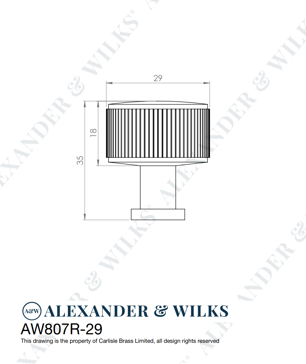 Alexander and Wilks Matt Black 29mm Lucia Reeded Line Cupboard Knob | AW807R-29-BL