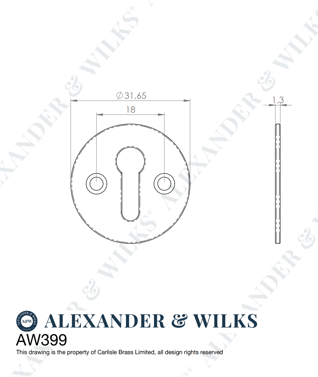 Alexander and Wilks Satin Brass Victorian Escutcheon STD Profile | AW399SB