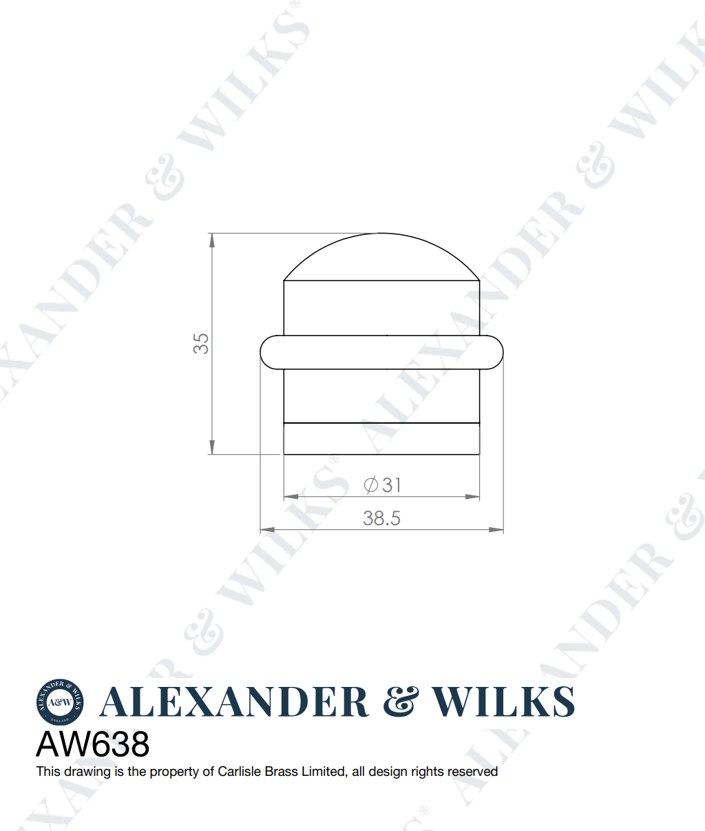 Alexander and Wilks Polished Brass Lacquer Dome Top Floor Mounted Door Stop | AW638PBL