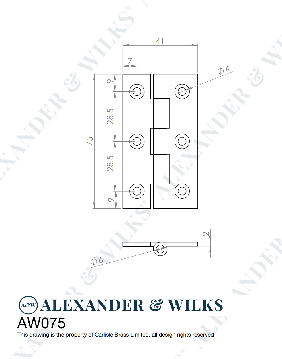 Pair Satin Brass 75mm Cabinet Butt Hinge | AW075-CH-SB