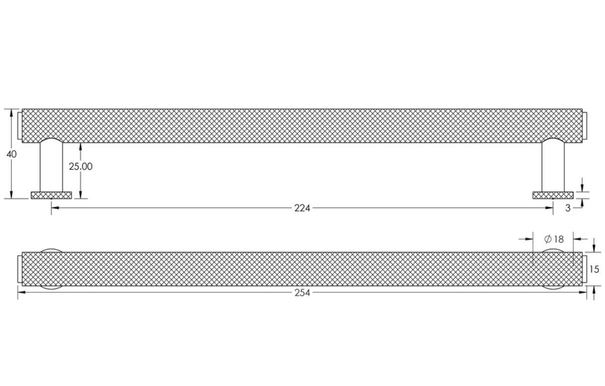 Burlington 224mm Matt Black Knurled Piccadilly Cabinet Handle | BUR412MB