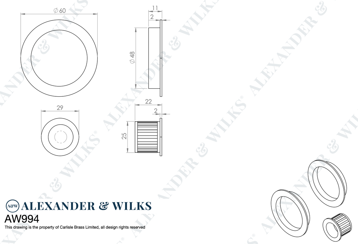 A&W Satin Chrome Round Sliding Door Pull Kit | AW994SC