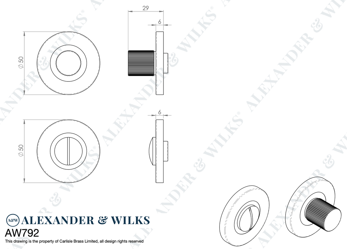 Alexander & Wilks Antique Brass Reeded Turn and Release | AW792AB