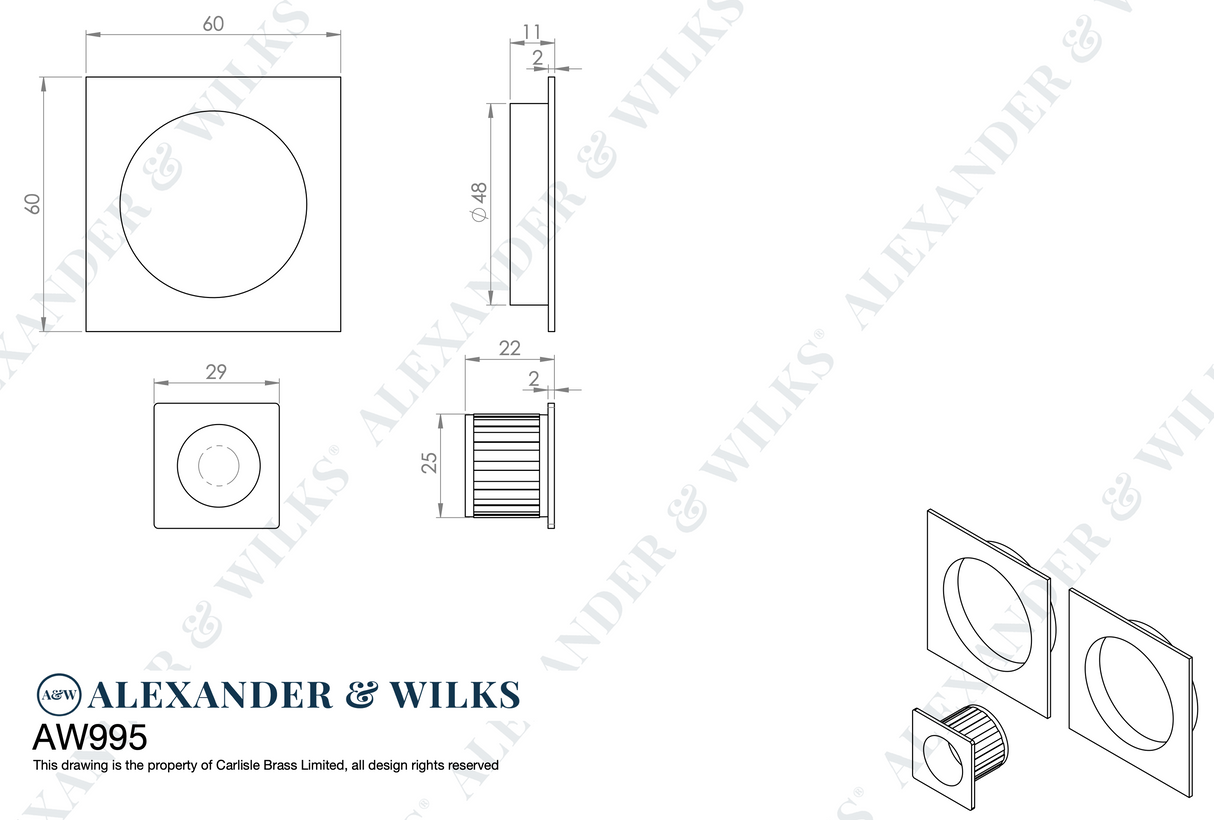 A&W Satin Chrome Square Sliding Door Pull Kit | AW995SC