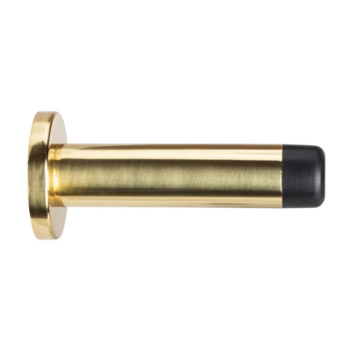 Satin Brass Wall Mounted Door Stop on rose | AA21SB