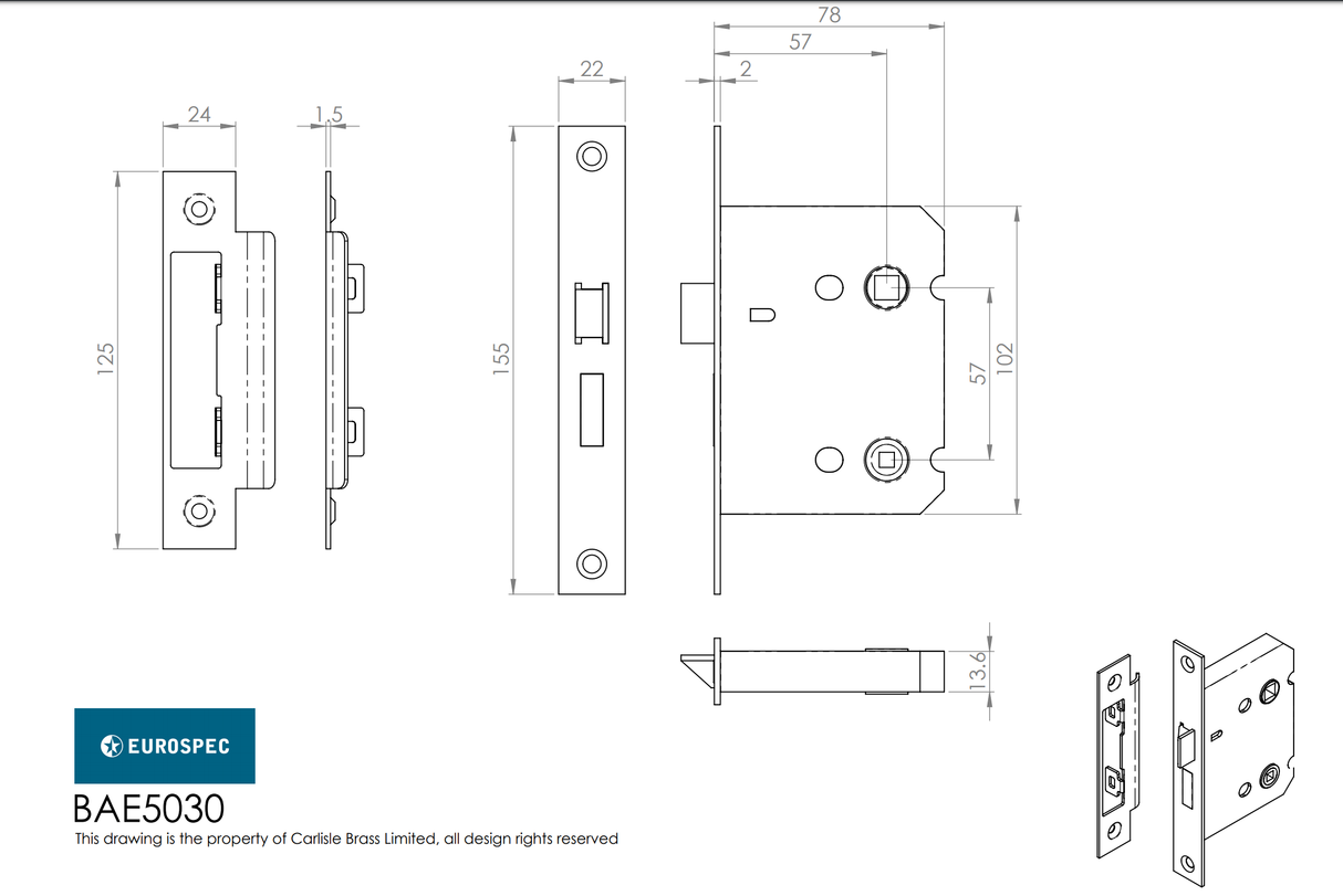 76mm Matt Black Easi T Bathroom Lock | BAE5030MB