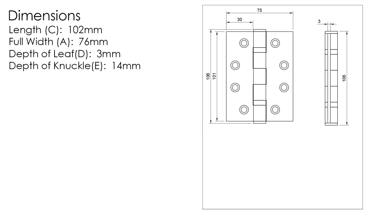 Pair 102mm (4") Distressed Silver Ball Bearing Fire Grade Hinge | AH1433DS