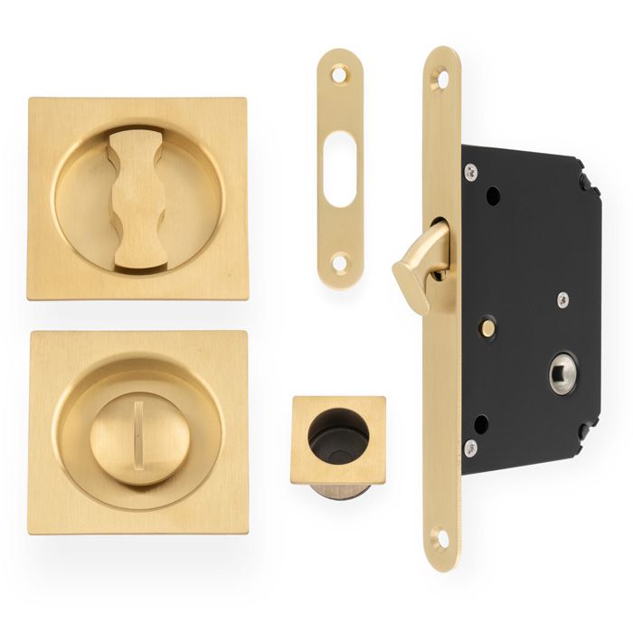 AW Satin Brass PVD Square Sliding Door Locking Kit | AW111RSBPVD
