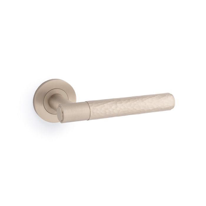 A&W Satin Brass Spitfire Hammered Lever on rose | AW223SB