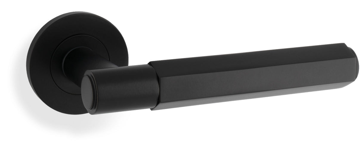 Alexander & Wilks Black Spitfire Lever Hexagonal Cut on rose | AW224BL