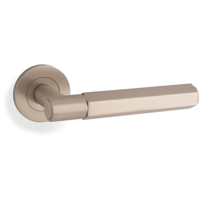 Alexander & Wilks Satin Nickel Spitfire Lever Hexagonal Cut on rose | AW224SN