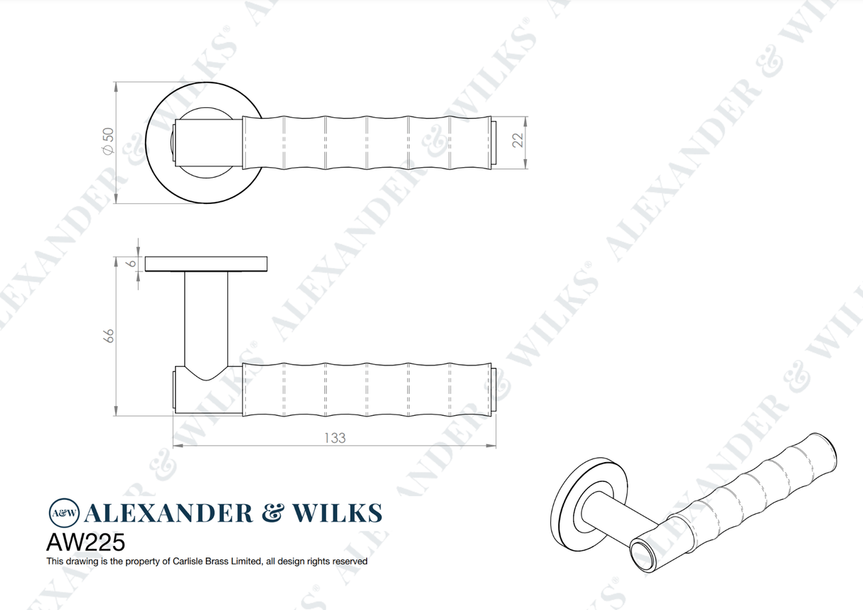 Alexander & Wilks Antique Brass Spitfire Bamboo Knurled Lever on rose | AW225AB