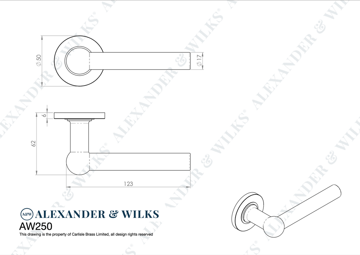 Alexander & Wilks Polished Nickel PVD Siskin Lever on rose | AW250PNPVD