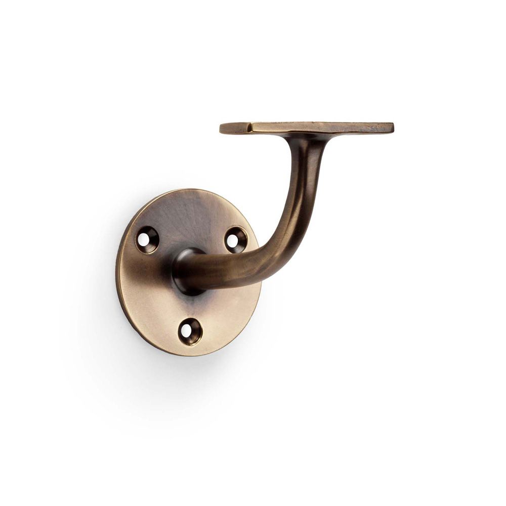 Alexander and Wilks 80mm Antique Brass Handrail Bracket | AW750AB