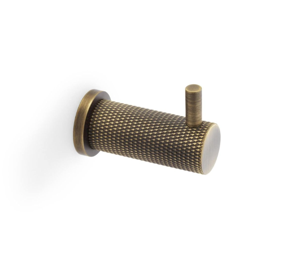 Alexander & Wilks Antique Brass Brunel Knurled Coat Hook | AW775AB