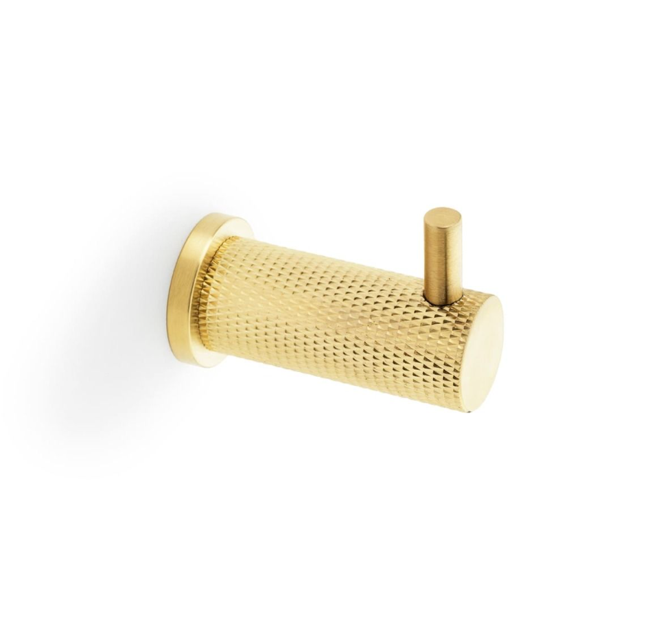 Alexander & Wilks Satin Brass PVD Brunel Knurled Coat Hook | AW775SBPVD