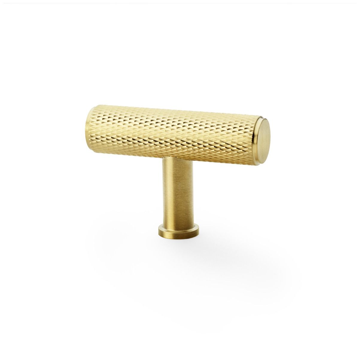 Alexander and Wilks Satin Brass PVD Crispin Knurled T Bar Cupboard Knob