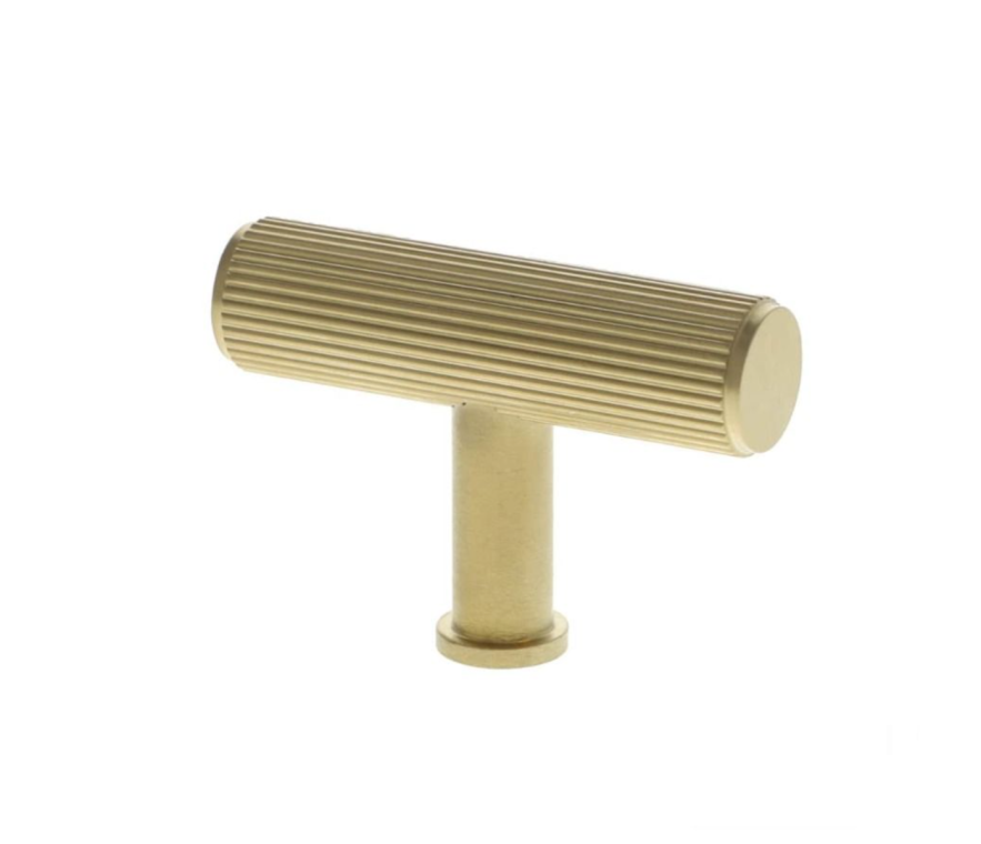 A&W Satin Brass PVD Crispin Reeded Line T Bar Cupboard Knob | AW801R-55-SBPVD
