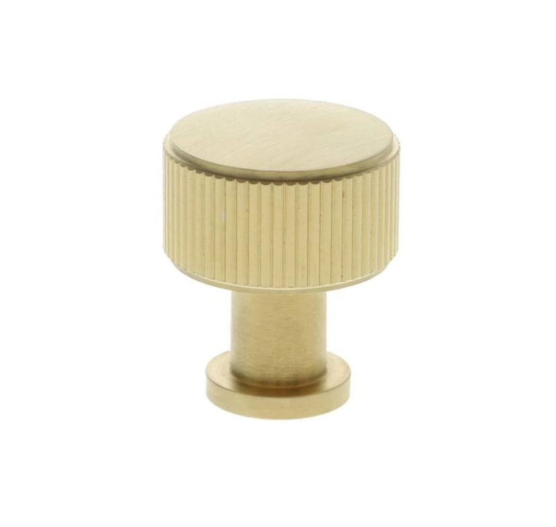 Alexander and Wilks Satin Brass PVD 29mm Lucia Reeded Line Cupboard Knob | AW807R-29-SBPVD