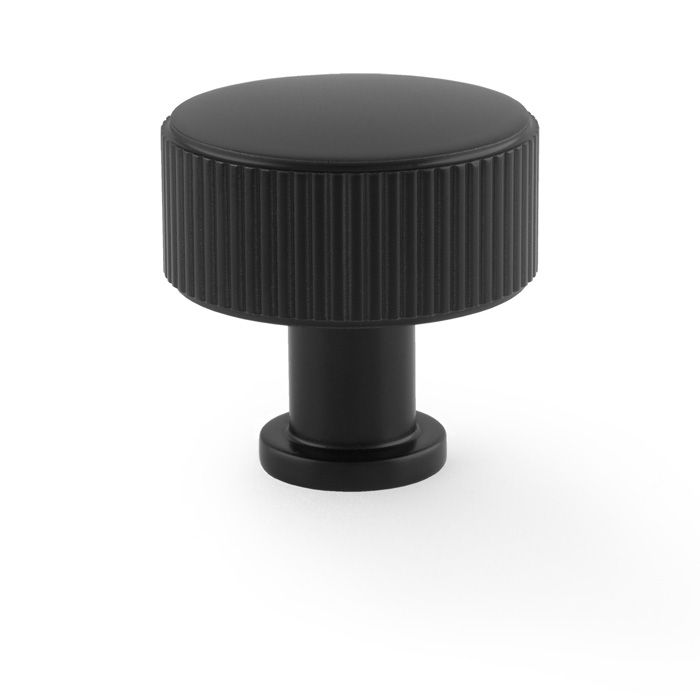 Alexander and Wilks Matt Black 35mm Lucia Reeded Line Cupboard Knob | AW807R-35-BL