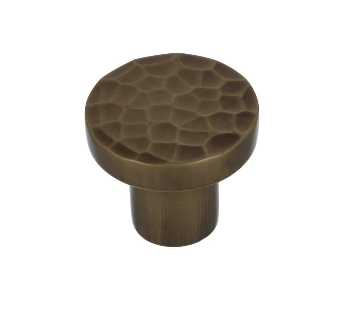 A&W Antique Brass 30mm Hanover Hammered Cupboard Knob | AW820-30-AB