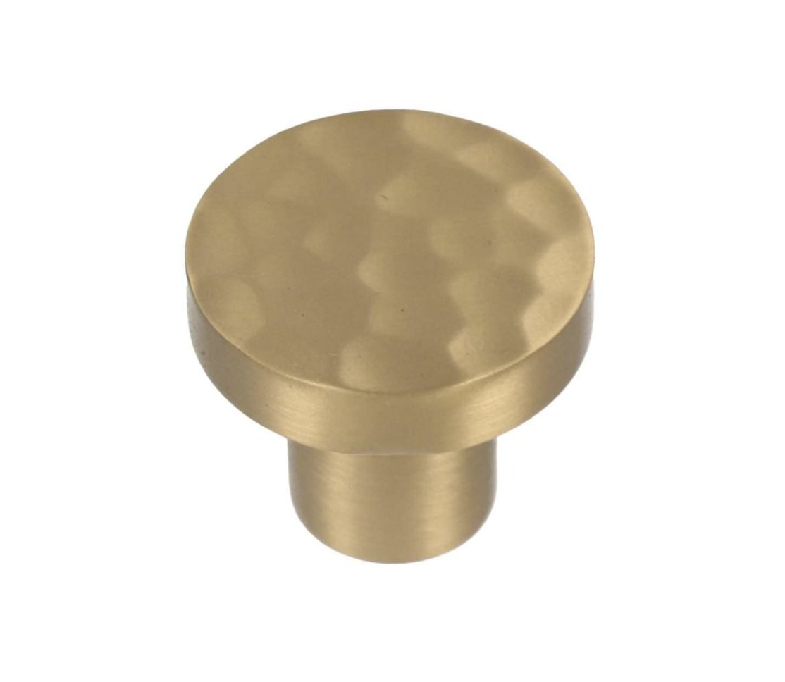 A&W Satin Brass 30mm Hanover Hammered Cupboard Knob | AW820-30-SB