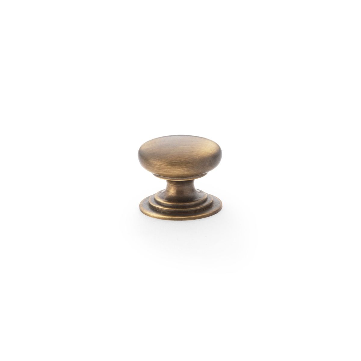 Alexander and Wilks Antique Brass 25mm Round Cupboard Knob on Stepped Rose | AW825-25-AB