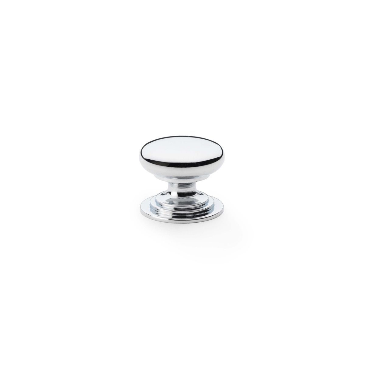Alexander and Wilks Polished Chrome 25mm Round Cupboard Knob on Stepped Rose | AW825-25-PC