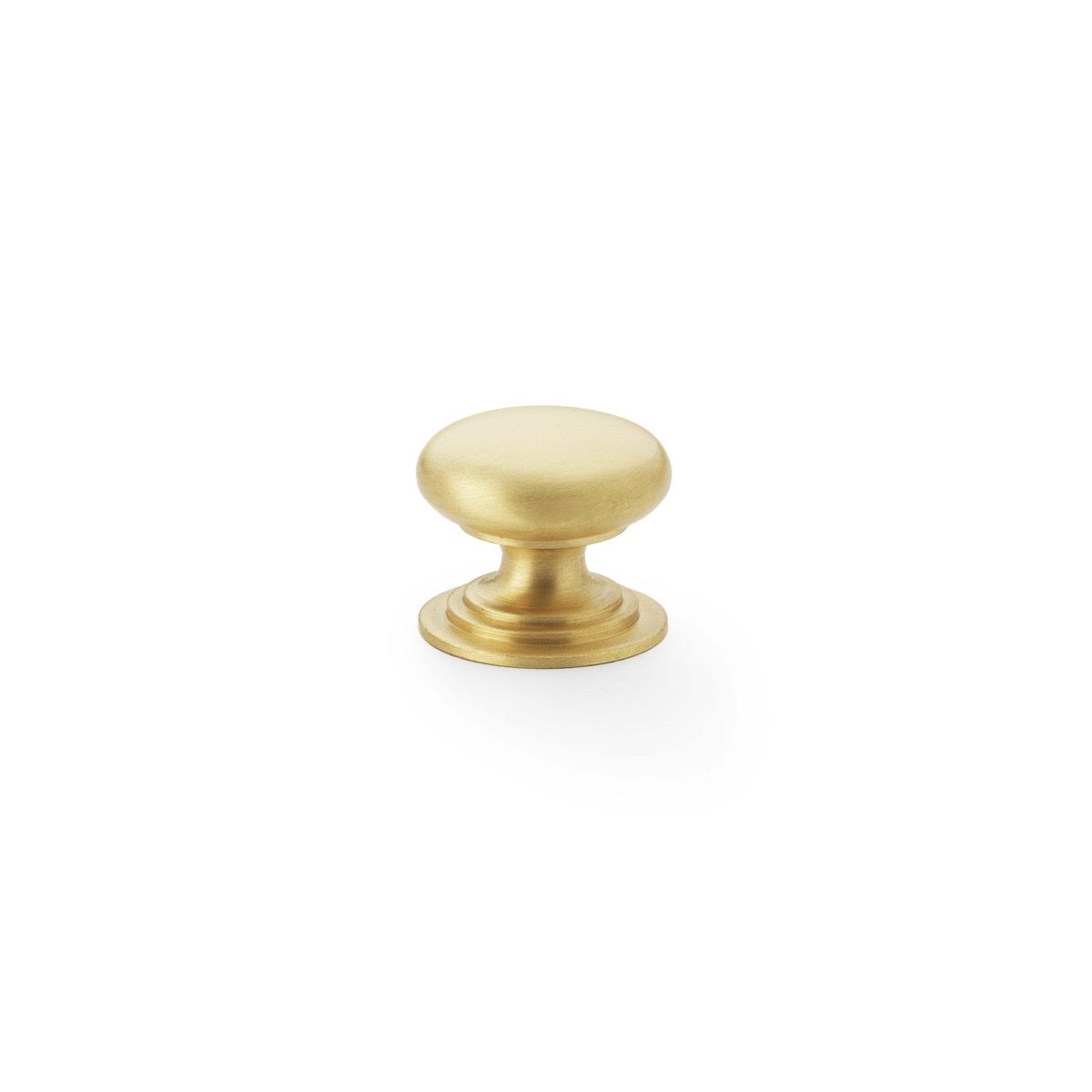 Alexander and Wilks Satin Brass 25mm Round Cupboard Knob on Stepped Rose | AW825-25-SB