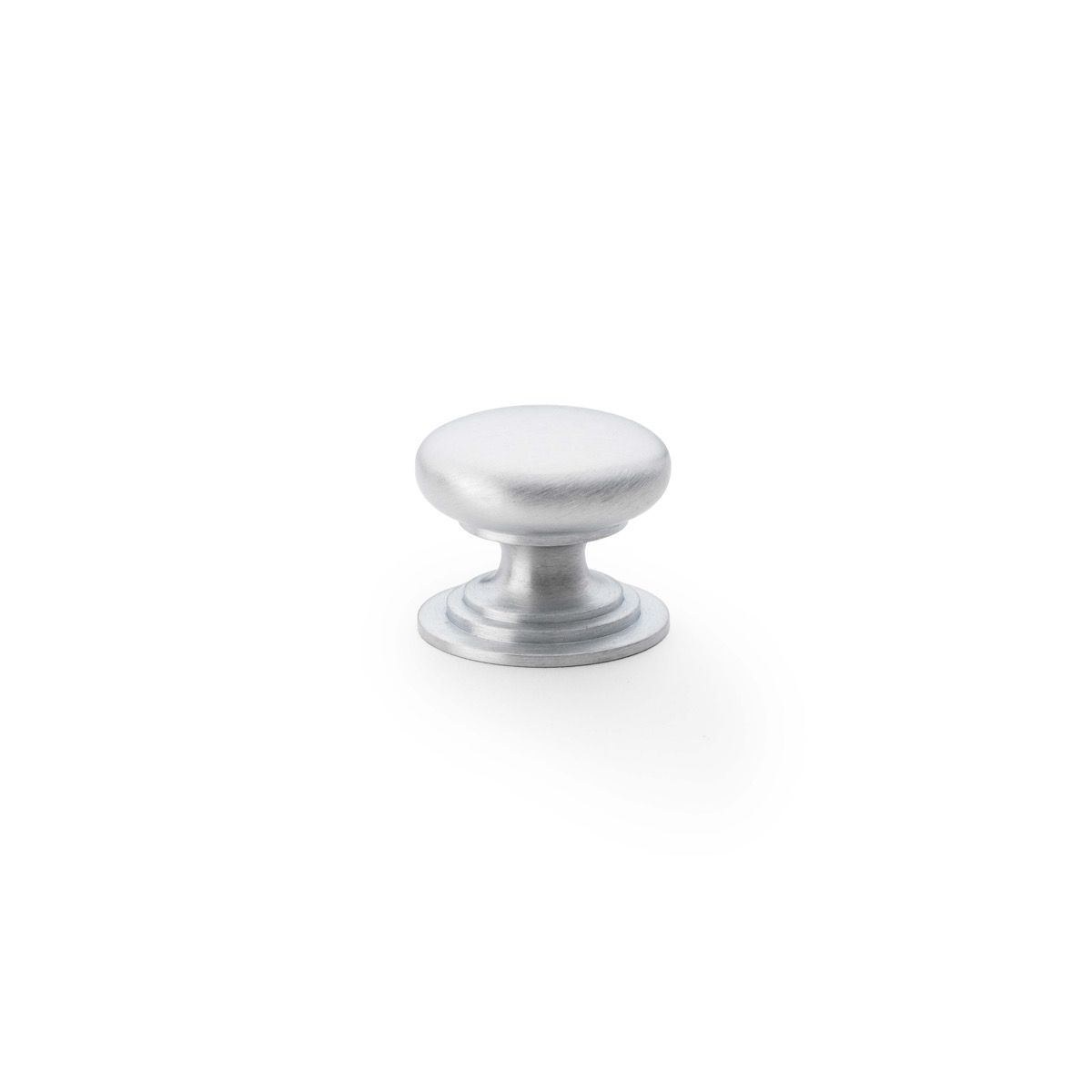 Alexander and Wilks Satin Chrome 25mm Round Cupboard Knob on Stepped Rose | AW825-25-SC