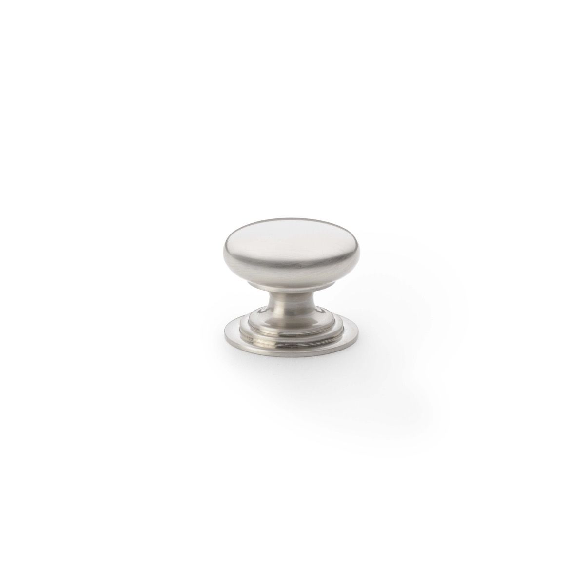Alexander and Wilks Satin Nickel 25mm Round Cupboard Knob on Stepped Rose | AW825-25-SN