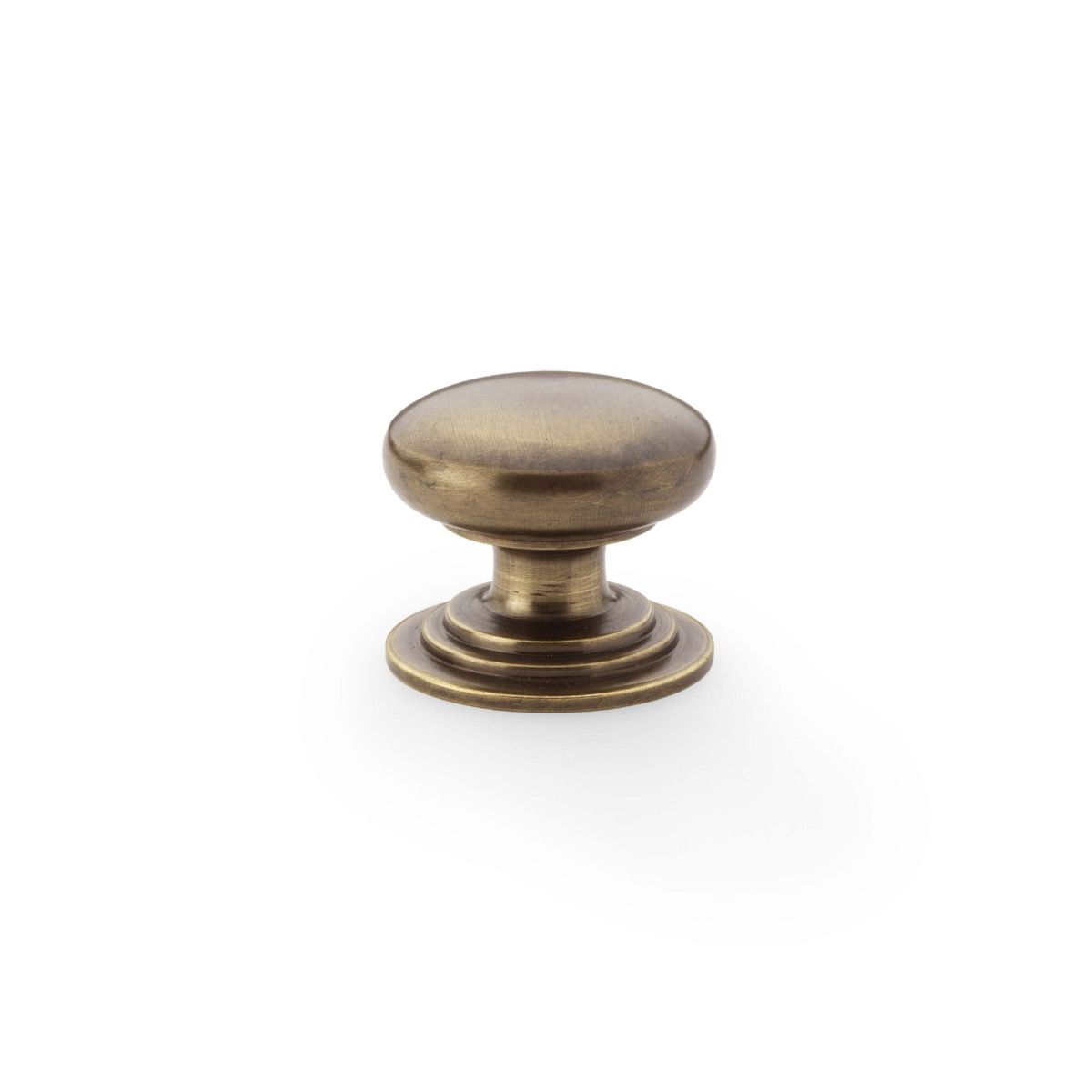 Alexander and Wilks Antique Brass 32mm Round Cupboard Knob on Stepped Rose | AW825-32-AB