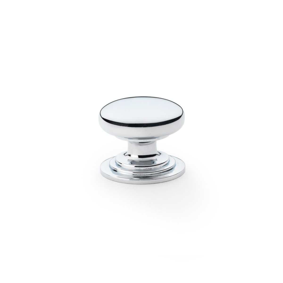 Alexander and Wilks Polished Chrome 32mm Round Cupboard Knob on Stepped Rose | AW825-32-PC